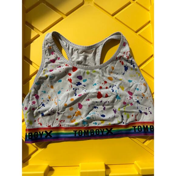 TomboyX Paint Splatter Rainbow Sports Bra SZ XL - Picture 1 of 2